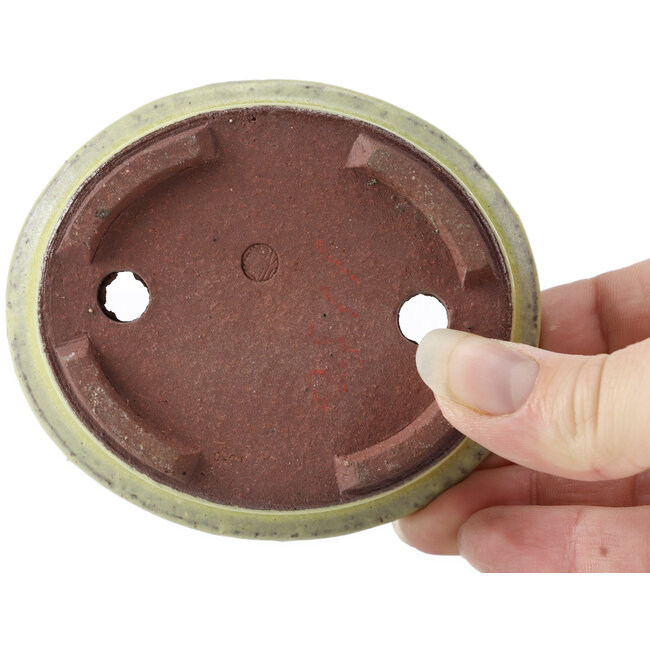 Oval yellow bonsai pot by Eime Yozan - 95 x 80 x 30 mm