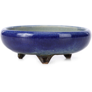 90 mm round blue bonsai pot by Heian Kosen, Kyoto, Japan