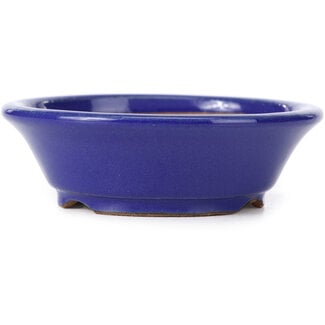 95 mm round blue bonsai pot by Shibakatsu, Tokoname, Japan