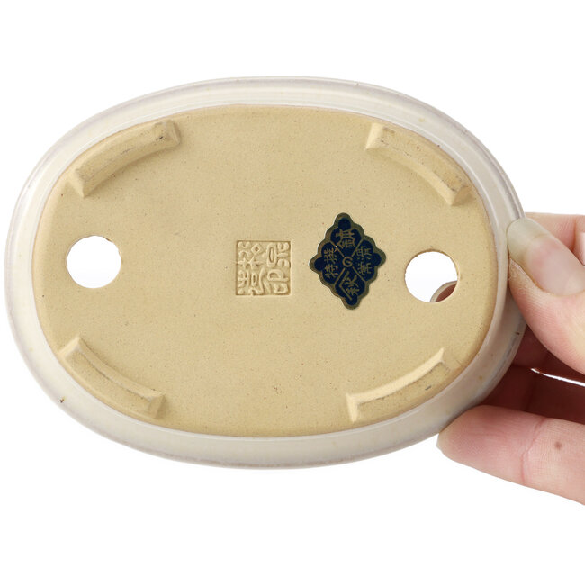 Oval beige bonsai pot by Yamaaki - 105 x 80 x 25 mm