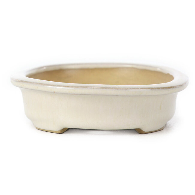 Pot à bonsaï ovale beige par Yamaaki - 105 x 80 x 25 mm