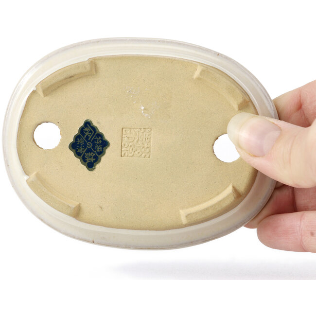 Pot à bonsaï ovale beige par Yamaaki - 105 x 80 x 25 mm