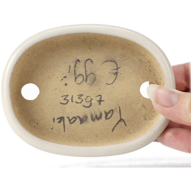 Oval beige bonsai pot by Yamaaki - 105 x 80 x 25 mm