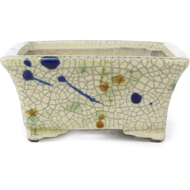Rectangular beige bonsai pot by Terahata Satomi Mazan - 160 x 135 x 65 mm