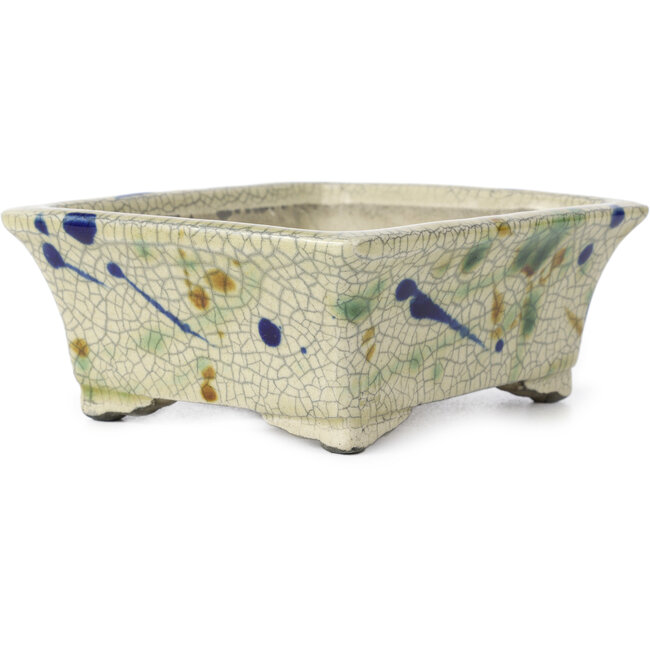 Vaso bonsai rettangolare beige di Terahata Satomi Mazan - 160 x 135 x 65 mm