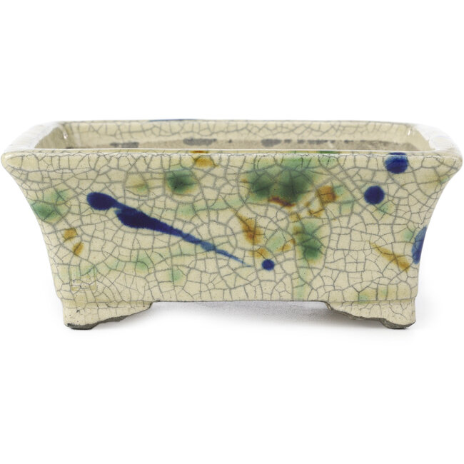 Pot à bonsaï rectangulaire beige par Terahata Satomi Mazan - 160 x 135 x 65 mm