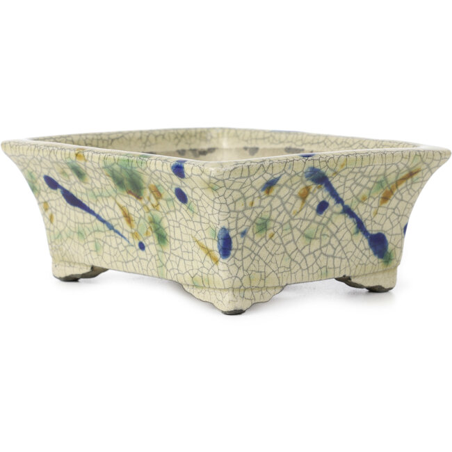 Rechthoekige beige bonsaipot van Terahata Satomi Mazan - 160 x 135 x 65 mm