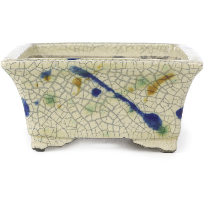 Pot à bonsaï rectangulaire beige par Terahata Satomi Mazan - 160 x 135 x 65 mm