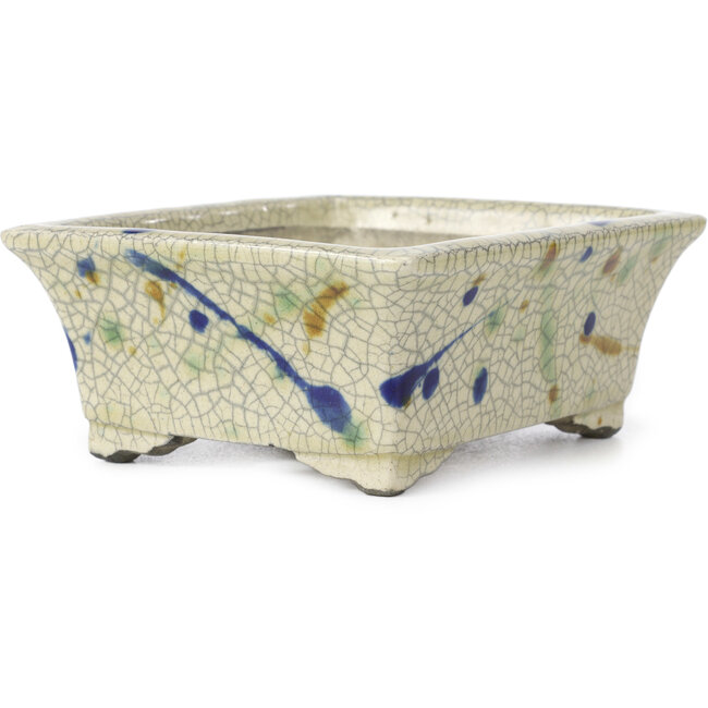 Rechthoekige beige bonsaipot van Terahata Satomi Mazan - 160 x 135 x 65 mm