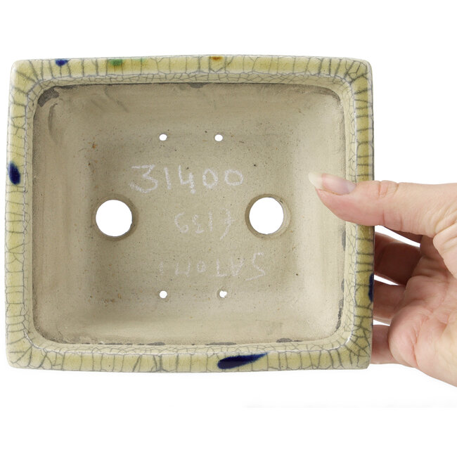 Pot à bonsaï rectangulaire beige par Terahata Satomi Mazan - 160 x 135 x 65 mm