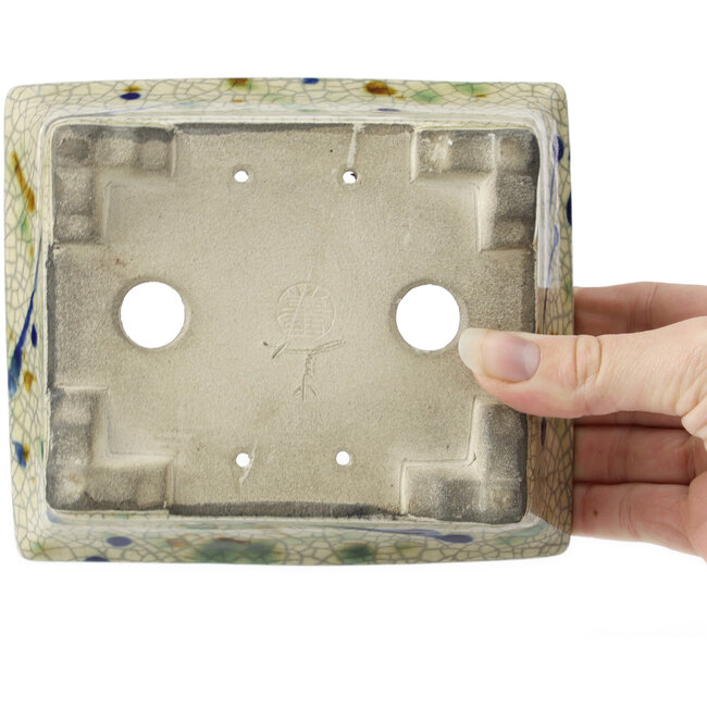 Rectangular beige bonsai pot by Terahata Satomi Mazan - 160 x 135 x 65 mm