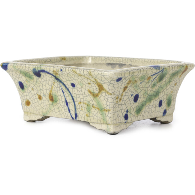 Maceta de bonsái rectangular beige de Terahata Satomi Mazan - 160 x 135 x 65 mm