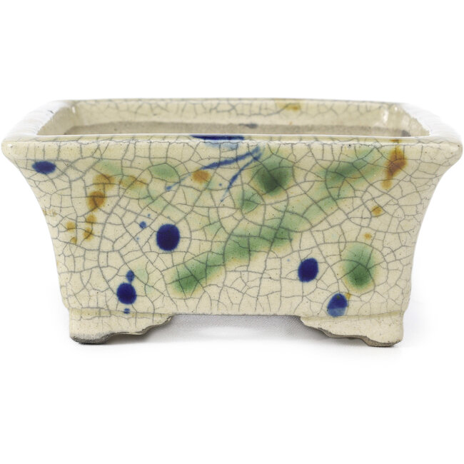 Pot à bonsaï rectangulaire beige par Terahata Satomi Mazan - 160 x 135 x 65 mm