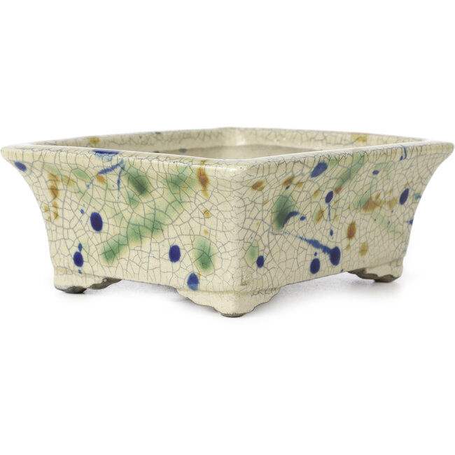 Vaso bonsai rettangolare beige di Terahata Satomi Mazan - 160 x 135 x 65 mm