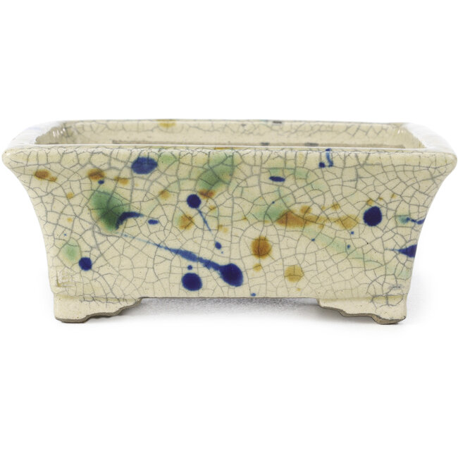 Pot à bonsaï rectangulaire beige par Terahata Satomi Mazan - 160 x 135 x 65 mm