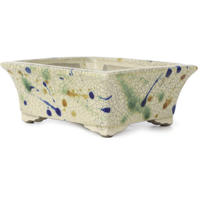 Pot à bonsaï rectangulaire beige par Terahata Satomi Mazan - 160 x 135 x 65 mm