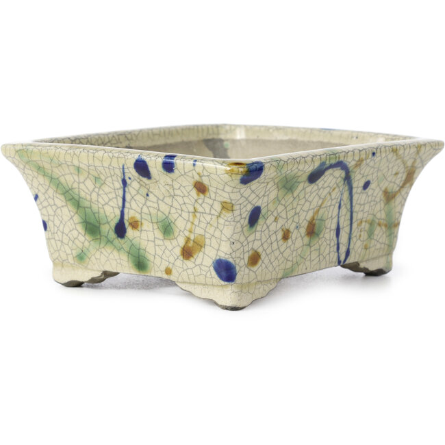 Pot à bonsaï rectangulaire beige par Terahata Satomi Mazan - 160 x 135 x 65 mm