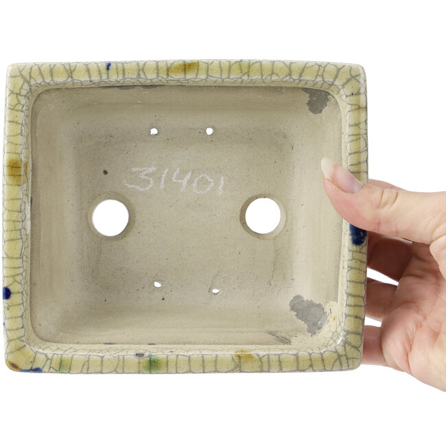 Vaso bonsai rettangolare beige di Terahata Satomi Mazan - 160 x 135 x 65 mm