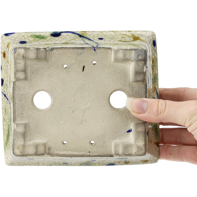 Pot à bonsaï rectangulaire beige par Terahata Satomi Mazan - 160 x 135 x 65 mm