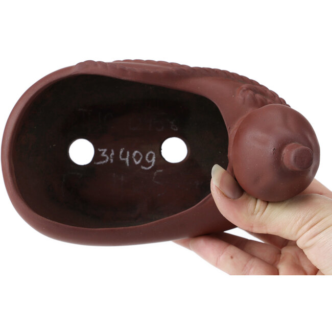 Ovale unglasierte Bonsaischale von Bigei - 160 x 100 x 100 mm