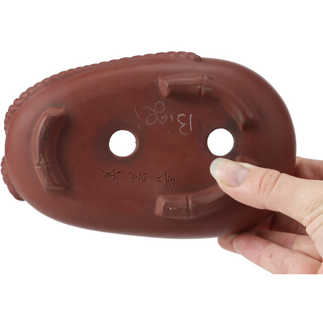 Oval unglazed bonsai pot by Bigei - 160 x 100 x 100 mm