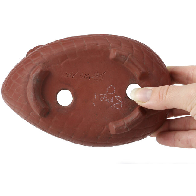 Oval unglazed bonsai pot by Bigei - 160 x 105 x 110 mm