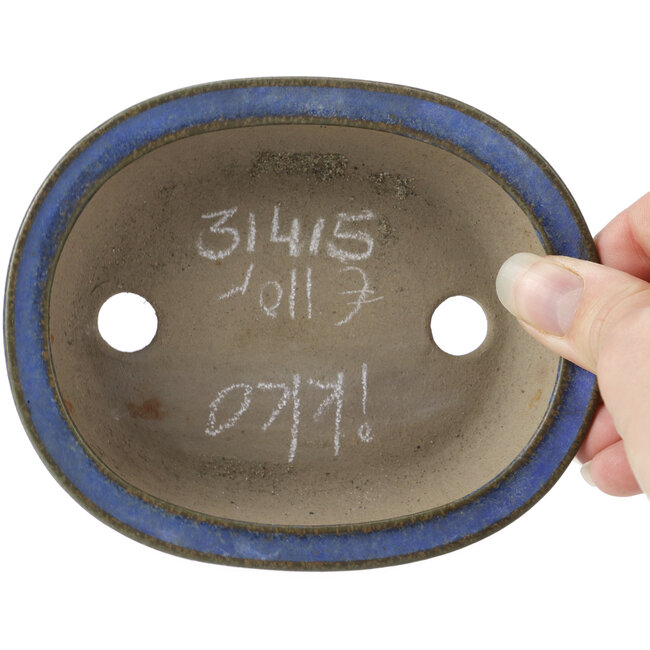 Pot à bonsaï ovale bleu par Ikkou - 125 x 105 x 30 mm