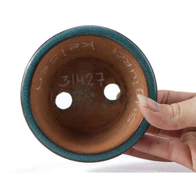 Runde blaue Bonsaischale von Sugiura Keisen - 105 x 105 x 45 mm