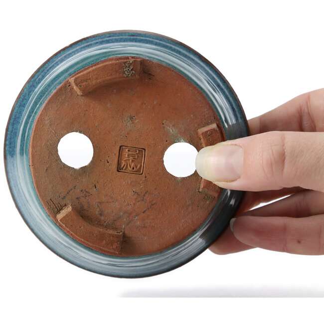 Vaso bonsai rotondo blu di Sugiura Keisen - 105 x 105 x 45 mm