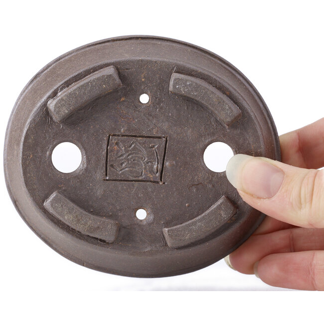 Ovale unglasierte Bonsaischale von Seto - 105 x 95 x 30 mm