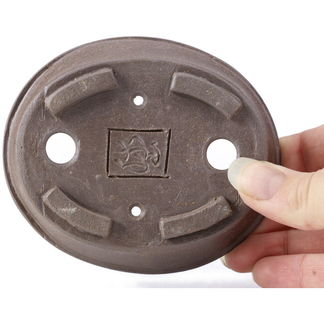 Ovale ongeglazuurde bonsaipot van Seto - 105 x 90 x 30 mm