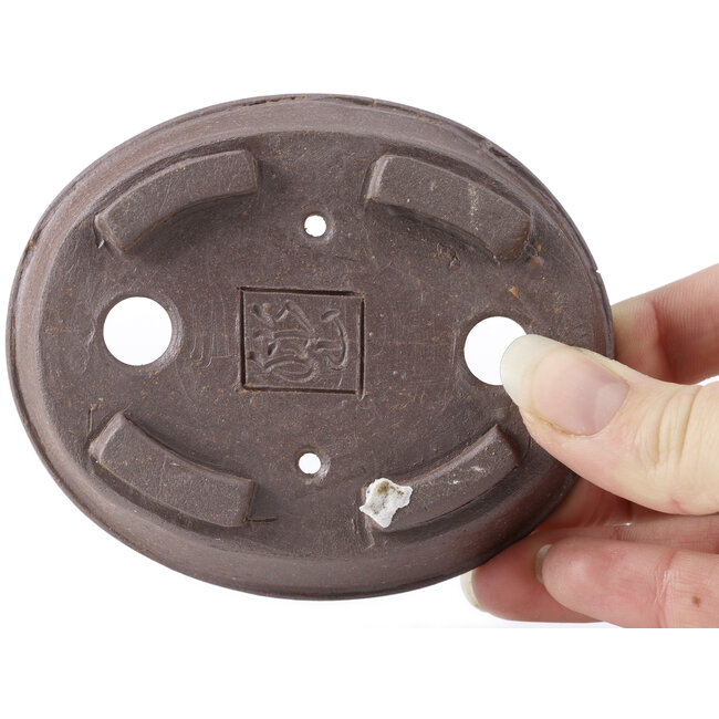 Ovale unglasierte Bonsaischale von Seto - 105 x 90 x 30 mm