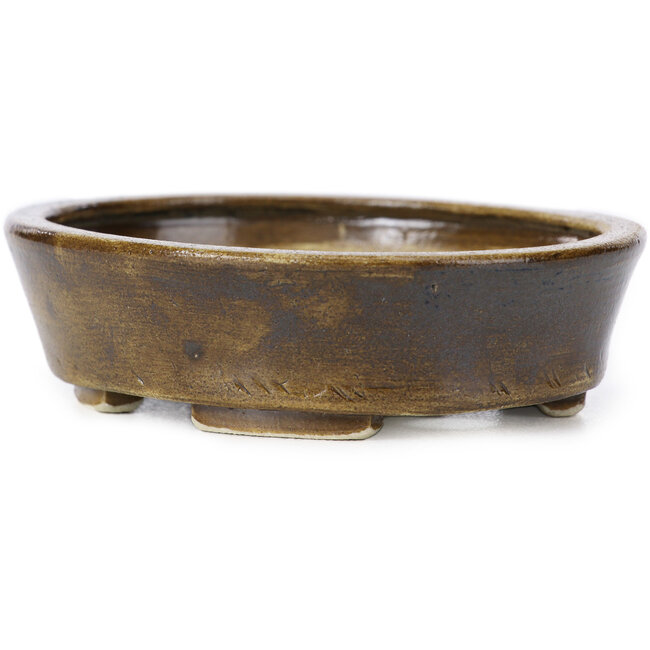 Oval brown bonsai pot by Seto - 105 x 85 x 30 mm