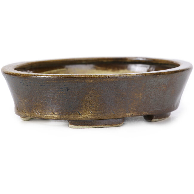 Ovale braune Bonsaischale von Seto - 105 x 85 x 30 mm