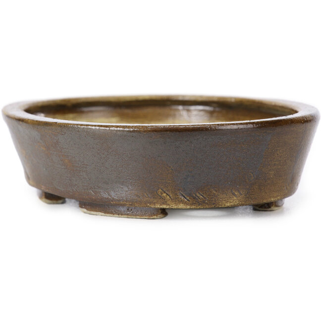 Oval brown bonsai pot by Seto - 105 x 85 x 30 mm