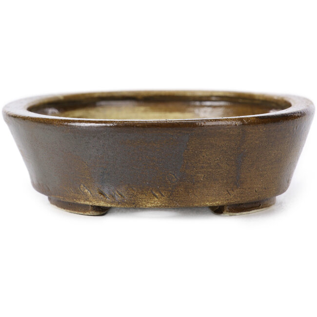 Pot à bonsaï ovale marron par Seto - 105 x 85 x 30 mm