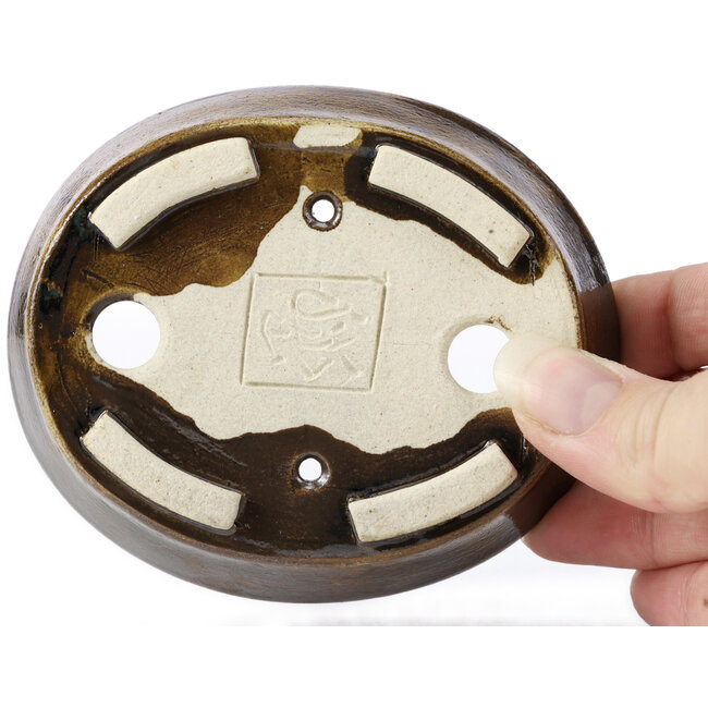 Pot à bonsaï ovale marron par Seto - 105 x 85 x 30 mm