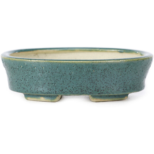 Ovale groene bonsai pot van Seto - 100 x 85 x 25 mm
