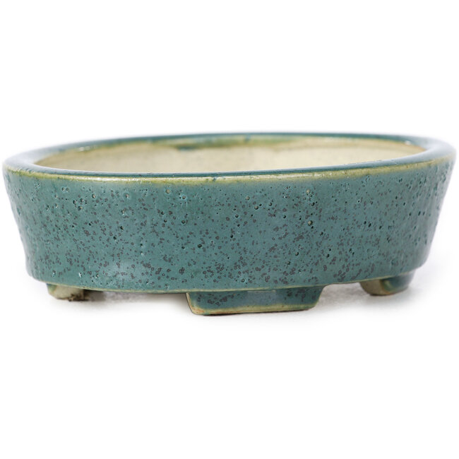 Ovale groene bonsai pot van Seto - 100 x 85 x 25 mm