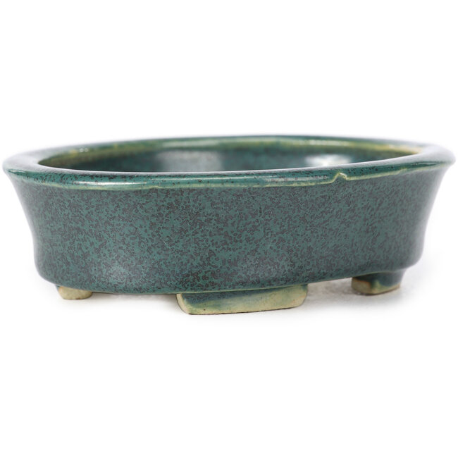 Oval green bonsai pot by Seto - 110 x 90 x 30 mm