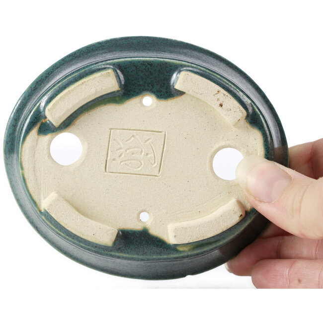 Oval green bonsai pot by Seto - 110 x 90 x 30 mm