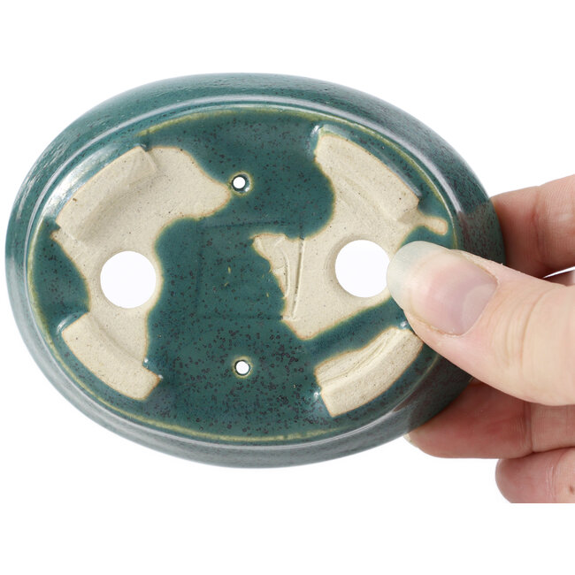 Oval green bonsai pot by Seto - 95 x 75 x 25 mm
