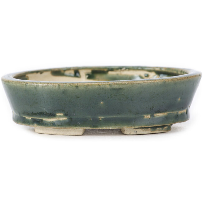 Ovale grüne Bonsaischale von Seto - 100 x 80 x 25 mm