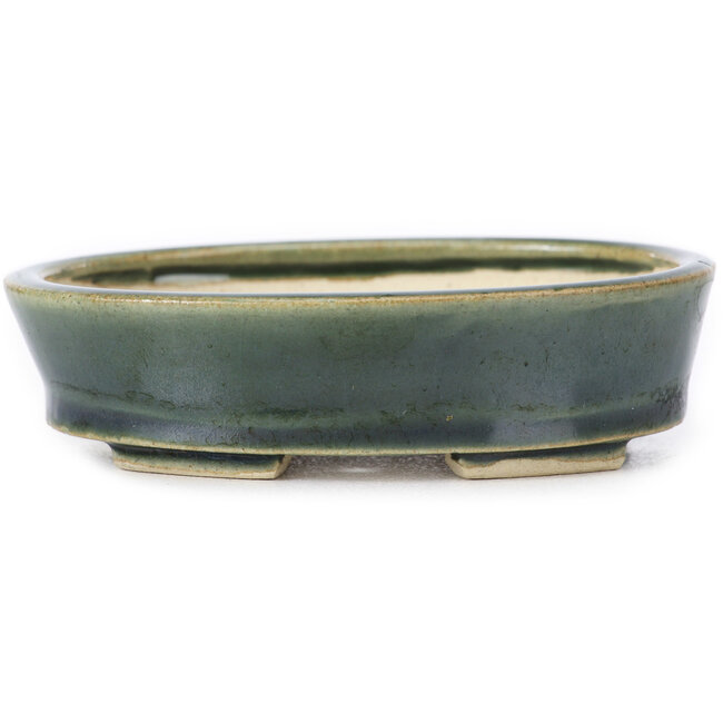 Oval green bonsai pot by Seto - 100 x 80 x 25 mm