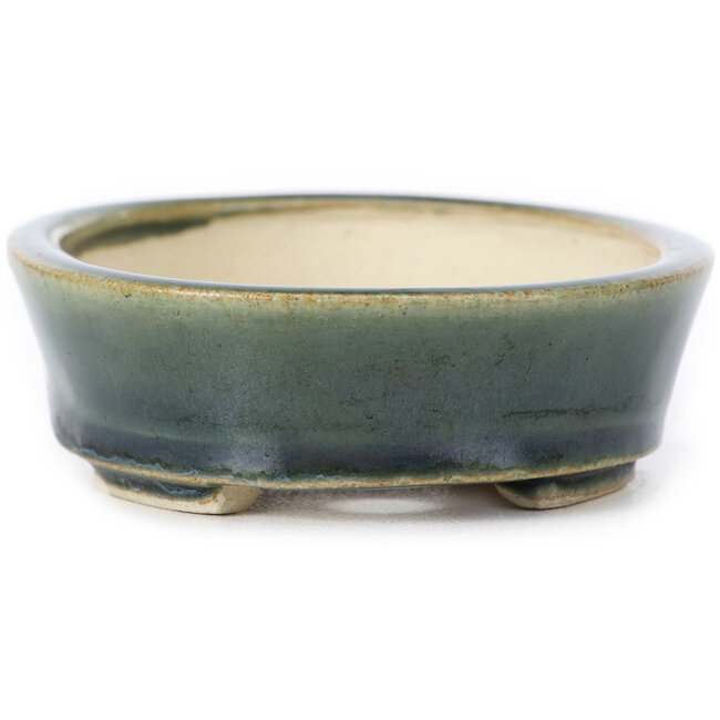 Pot à bonsaï ovale vert par Seto - 100 x 80 x 25 mm