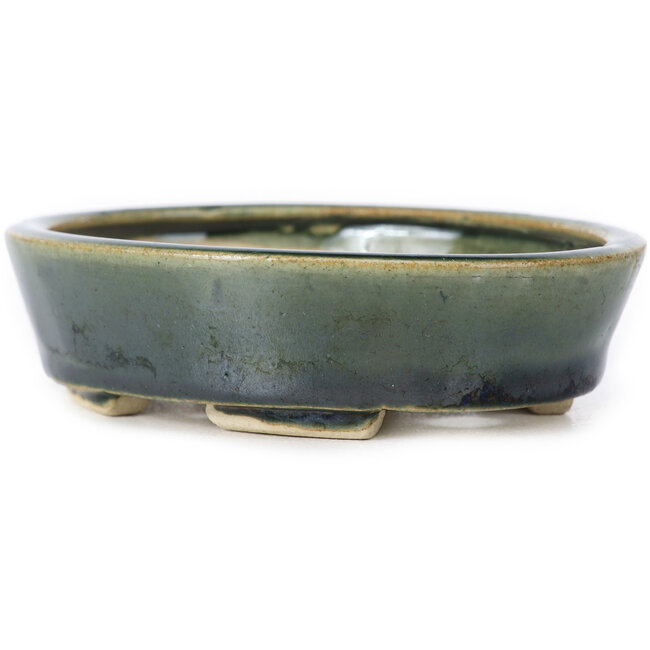 Ovale grüne Bonsaischale von Seto - 100 x 80 x 25 mm