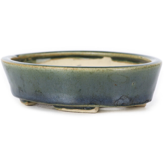 Oval green bonsai pot by Seto - 100 x 80 x 25 mm