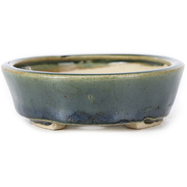 Vaso bonsai ovale verde di Seto - 100 x 80 x 25 mm