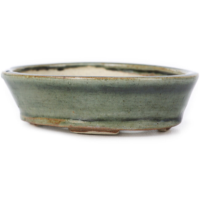 Vaso bonsai ovale verde di Seto - 100 x 80 x 25 mm