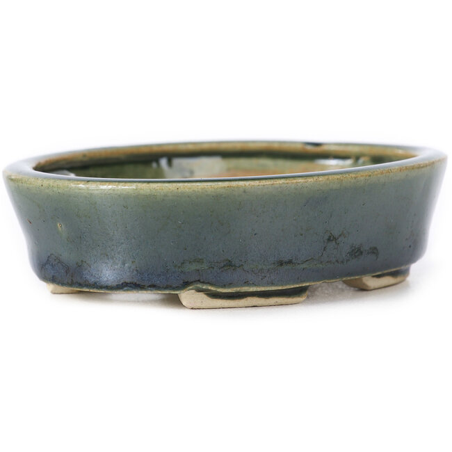 Maceta de bonsái verde ovalada de Seto - 100 x 80 x 25 mm